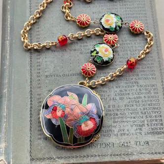 Orchid Empress Cloisonne Beaded Chain Satin Hamilton Gold Necklace
