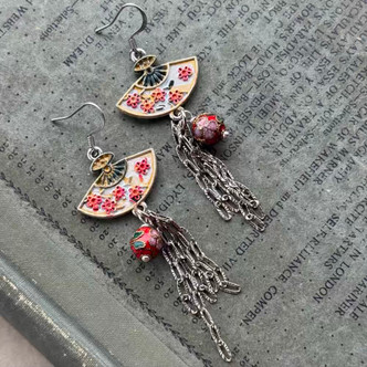 Oriental Fan Earrings Silver Artisan Made in the USA Per Pair