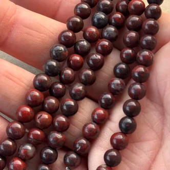 6mm Dark Poppy Jasper Smooth Round Semi Precious Stone Beads Per Strand
