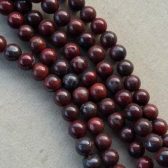 6mm Dark Poppy Jasper Smooth Round Semi Precious Stone Beads Per Strand