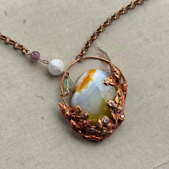 Here Comes The Sun Agate Electroformed Necklace Copper Artisan Made Per Pc
