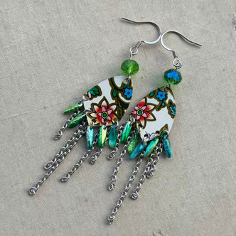 Flora Verde Earrings Upcycled Tinwork Artisan Made in the USA Per Pair