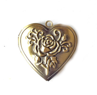 Heart Rose Memory Locket Photo Frame Pendants 29mm Antique Brass Q3 Per Pkg