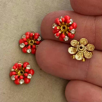11x4mm Enamel Rhinestone Flower Bead Caps Poppy Raw Brass Q4 Per Pkg