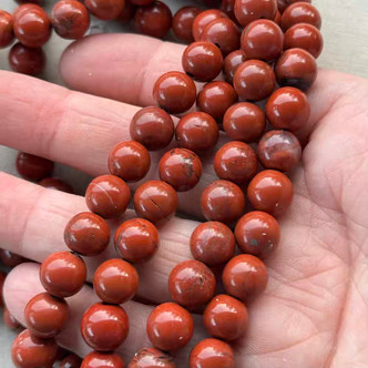 10mm Red Poppy Jasper Smooth Round Semi Precious Stone Beads Per Strand