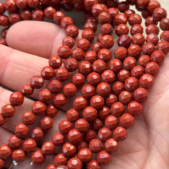 6mm Red Poppy Jasper Faceted Round Semi Precious Stone Beads Per Strand