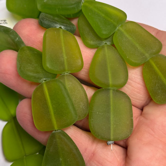 Olivine Green Large Flat Nugget 22-18mm Sea Glass Beads Per Strand
