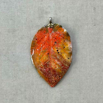 Autumn Dogwood Leaf Pendant Artisan Hand Painted 52x32mm Per Pc