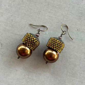 Chocolate Acorn Woven Treasures Earrings Artisan Made in the USA Per Pair