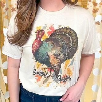 Gobble Gobble Turkey Thanksgiving Graphic Tee Rhinestone Top Sugar Stitch