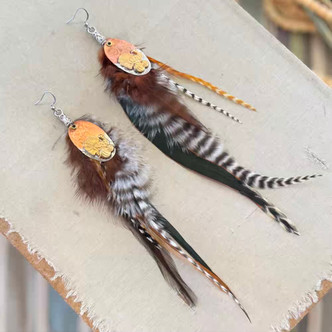 Turkey Time Feather Soldered Earrings Artisan Made in the USA Per Pair