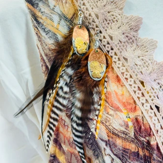 Turkey Time Feather Soldered Earrings Artisan Made in the USA Per Pair