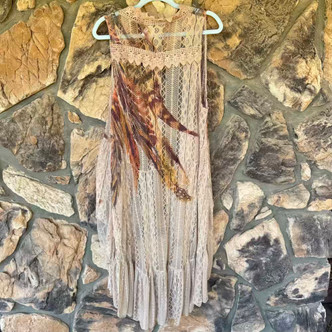 Pheasant Feathers Embroidered Lace Mesh Kimono Vest Origami