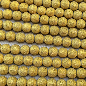 Matte Metallic Aurum 8mm Round Etched Glass Beads Per Strand