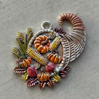 57x45mm Cornucopia Thanksgiving Pendant Horn of Plenty Artisan Hand Painted Per Pc