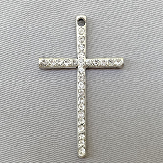 Crystal Rhinestone Cross Pendants 62x37mm Shiny Silver Plated Alloy Q1 Per Pkg