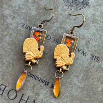 Thanksgiving Gobbler Turkey Resin Earrings Artisan Made in the USA Per Pair