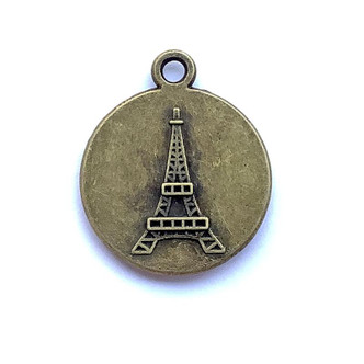 Eiffel Tower Round Cabochon Memory Tray Charms 26x21mm Antique Brass Plated Alloy Q10 Per Pkg