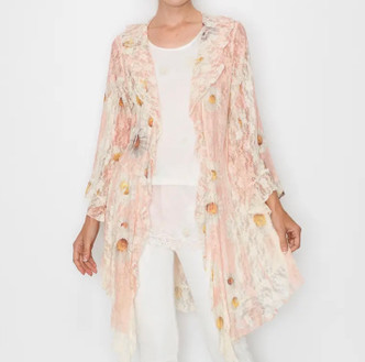 Pink Daisy Sunflower Lace Ruffle Kimono Cardigan Origami