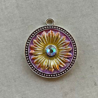44mm Sunflower Medallion Pendant Golden Autumn Artisan Hand Painted Per Pc