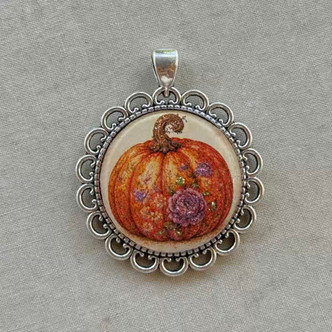 48x40mm Autumn Pumpkin Pendant Hand Poured Glitter Resin Silver Per Pc