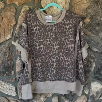 Leopard Cheetah Print Terry Crewneck Top Batwing Shirt J Her