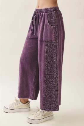 Plum Mineral Wash Wide Leg Pants Boho Mandala J Her