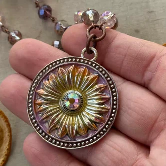 Golden Autumn Sunflower Necklace Artisan Made in the USA Per Pc