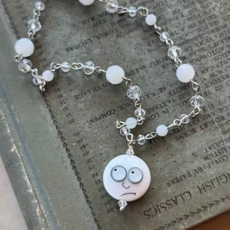 Sarcastic Emoji Face Lampwork Charm Necklace Silver Plated Artisan Made in the USA Per Pc