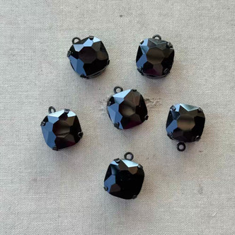 12mm Cup Chain Charms Jet Black Rhinestone Gunmetal Plated Q6 Per Pkg