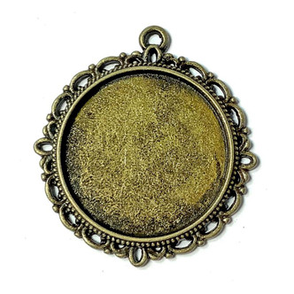 Round Lace Cabochon Memory Tray Pendants 37x34mm Antique Brass Plated Alloy Q8 Per Pkg