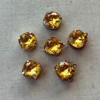 12mm Cup Chain Bead Charms Gold Topaz Rhinestone Plated Q6 Per Pkg