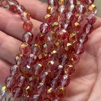 8mm Fire Polish Beads Czech Glass Faceted Round Autumn Glow 25Pcs Per Strand