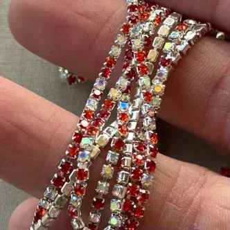2mm Fire Opal Mix Rhinestone Cup Chain Chain Silver Plated Q1 Foot