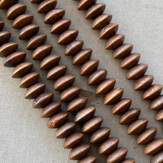 10x5mm Wood Saucer Beads Antique Brown Q40 Per Strand