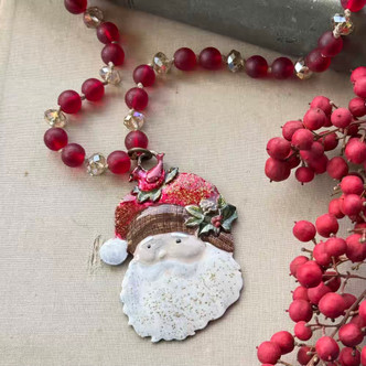 Santa Clause Christmas Necklace Hand Knotted Artisan Made Per Pc