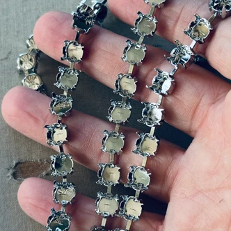 8mm 39SS Cup Chain Bracelet Riviere Platinum Silver Plated Brass With Clasp Per Pc