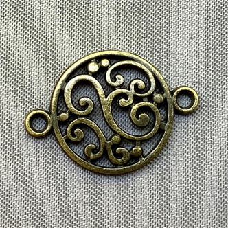 Baroque Swirl Circle Antique Brass Plated Lead and Nickel Safe Zinc Alloy 20x14mm 2 Loop Links Q30 per Pkg