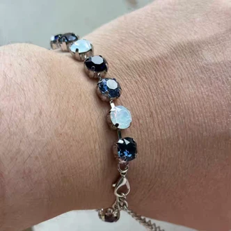 Blue Christmas Bracelet Crystal Riviere Cup Chain Antique Silver Artisan Made Per Pc