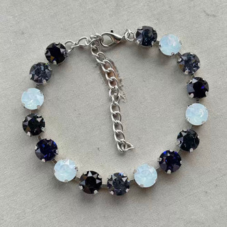 Blue Christmas Bracelet Crystal Riviere Cup Chain Antique Silver Artisan Made Per Pc