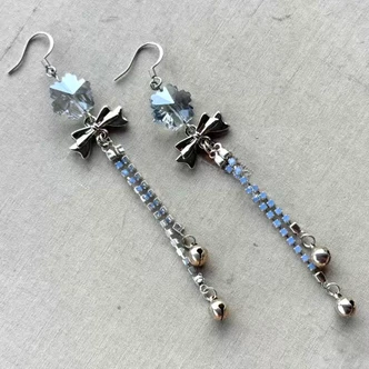 Jingle Bell Ice Snowflake Shoulder Duster Earrings Silver Artisan Made in the USA Per Pair
