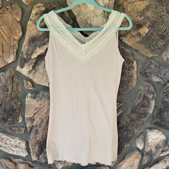 Taupe Ribbed Lace Tank Top Sleeveless Blouse Plus Size Easel