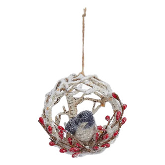 Chickadee in Birch Nest Ball Ornament Christmas Glitter Resin 4 Inch Per Pc