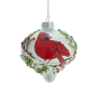 Winter Cardinal Onion Ornament Christmas Glitter Glass 4 Inch Per Pc