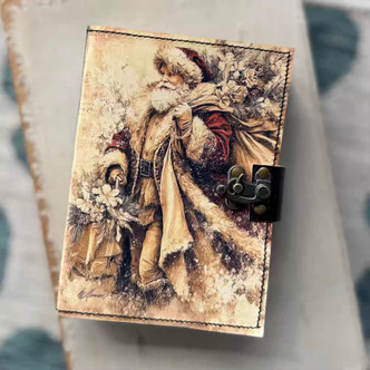 7x5" Christmas Holiday Classic Santa Claus Leather B6 Art Journal Per Pc