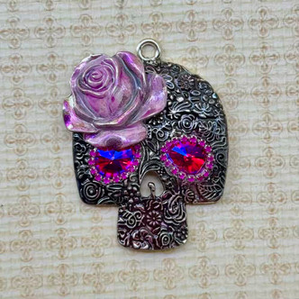Santana Sugar Skull Pendant Halloween Rose Artisan 65x46mm Per Pc