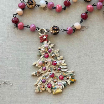 Christmas Leopard Tree Necklace Beaded Chain Artisan Made Per Pc