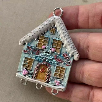 Blue Sugarplum Gingerbread House Pendant Merry Christmas Artisan 64x48mm Per Pc