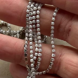 2mm White Pearl Rhinestone Cup Chain Chain Silver Plated Q1 Foot