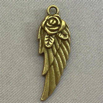 Antique Brass Plated Alloy 31x12mm Rose Angel Wing Charms Q12 per Pkg